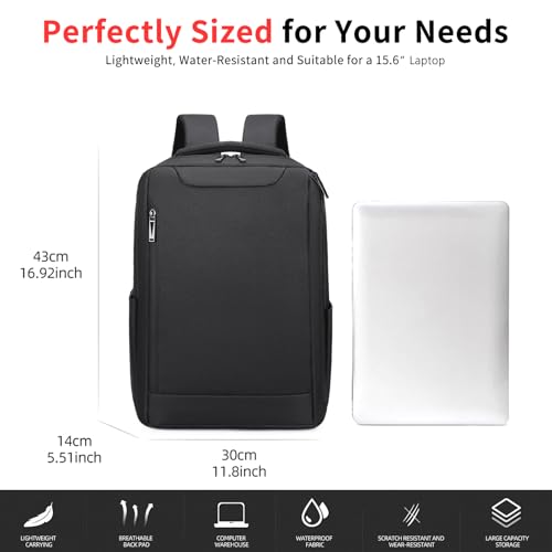 Slim Business Laptop Backpack, Water Resistant Travel Backpack, Durable Computer Bag, Fits 15.6 Inch Laptop, Black.