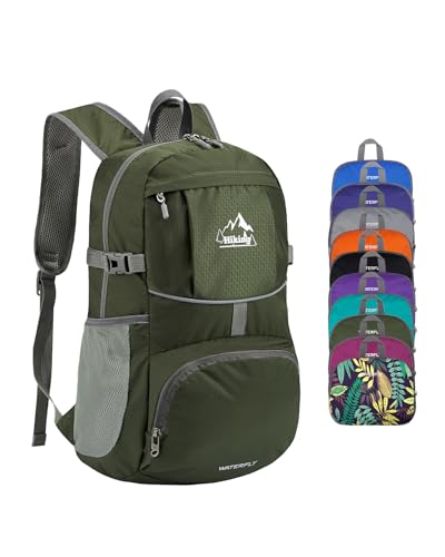 WATERFLY Small Lightweight Packable Hiking Backpack Foldable Travel Daypack - color: H-green, size: 25L
