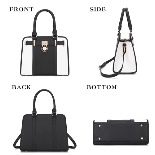 Qiyuer Structured Satchel Tote Handbags Set Women Purses with RFID Wallet - color: A3-2pcs/Set Whiteblack