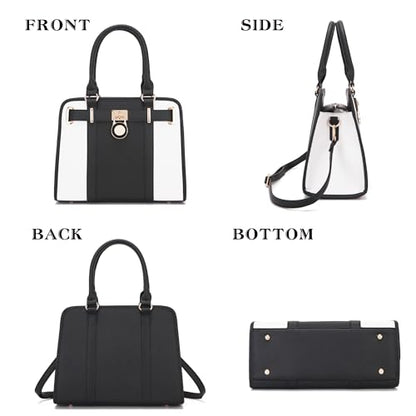 Qiyuer Structured Satchel Tote Handbags Set Women Purses with RFID Wallet - color: A3-2pcs/Set Whiteblack