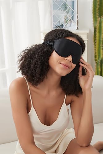 ALASKA BEAR Luxurious Silk Eye Mask with Deep Contour Molded Cups for Beauty Sleep & Lashes Extensions, 3D Zero Pressure Sleeping Eye Cover with Easy-to-Adjust Strap - color: Black_concave Eyecups