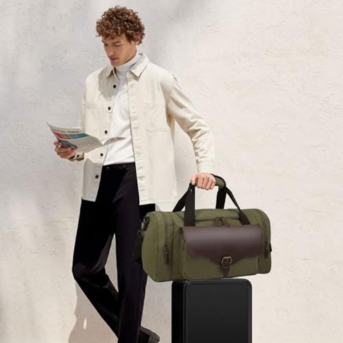 22L Canvas Duffle Bag for Men Lightweight Travel Overnight Carry-On - color: Armygreen