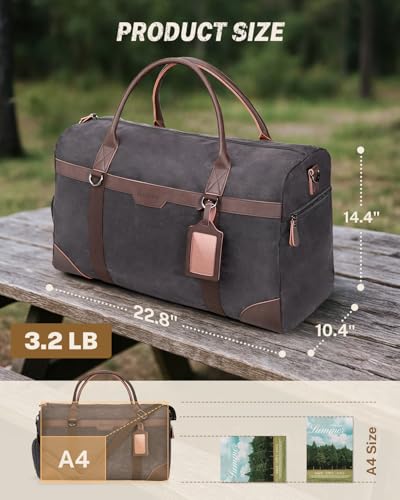 Gonex Waxed Canvas Duffle Bag, Waterproof 55L Travel Weekender Overnight - color: Dark Grey