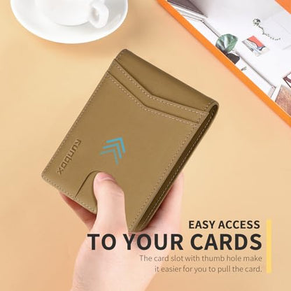 RUNBOX Wallet for Men -Slim Rfid Leather Mens Bifold Novelty Wallets 2 ID Window With Gift Box Men's Accessories - color: Shepherd Khaki