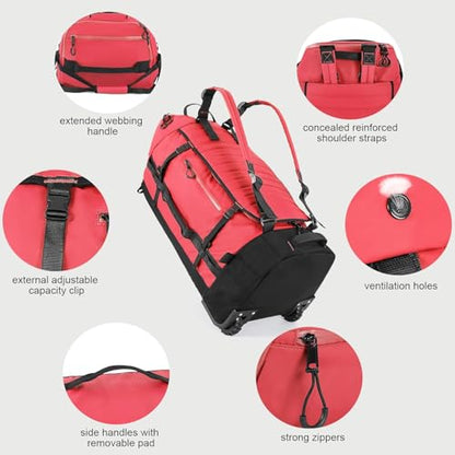 Rolling Duffle Bag with Wheels,86L 30”Carry on Luggage with Wheels,Folding Travel Bag,Duffle Backpack with Separate Shoe Compartment (Red) - color: red, size: 86L duffle bag