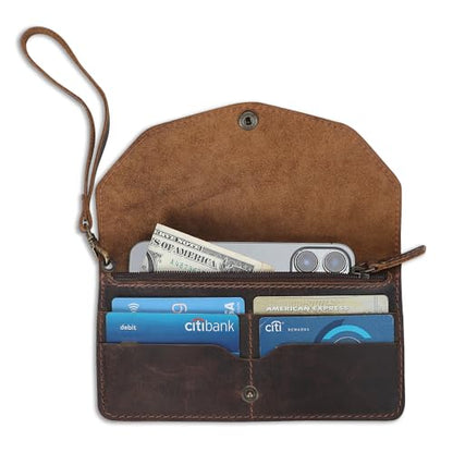 Leather Money Bag Wallet for Women, Brown - color: Brown