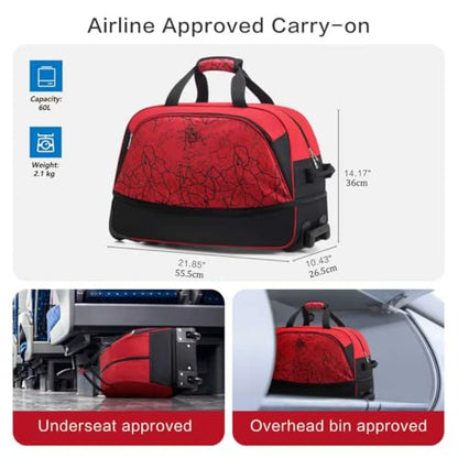 OIWAS Rolling Duffle Bag with Wheels, 22 inch Carry On Bag for Travel - color: Light Red