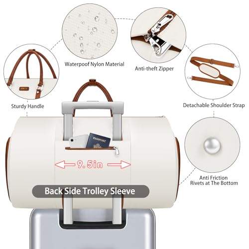 Garment Bag for Travel Convertible Carry on Travel Duffel Bag for Men Women - color: A01-Off White