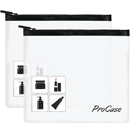 ProCase TSA Approved Fly Travel Toiletry Bag Makeup Pouch, Durable Quart-Size Carry-On Clear Small Handy Bag with Zipper for Liquids Bottles Tubes Cosmetics Container (2-Pack)
