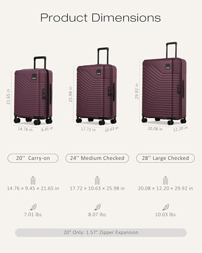 Coolife Luggage 3 Piece Set, Lightweight PC Hardside Suitcases, 20/24/28, Dark Purple - color: Dark Purple, size: 3-Piece Set (20/24/28)