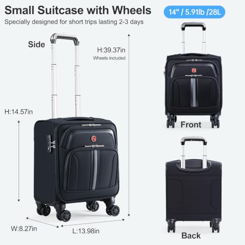 ROPLUS Underseat Carry-On Luggage Lightweight Rolling Tote Bag with 4 Spinner Wheels (Black, 14-Inch) - color: Black, size: 14-Inch