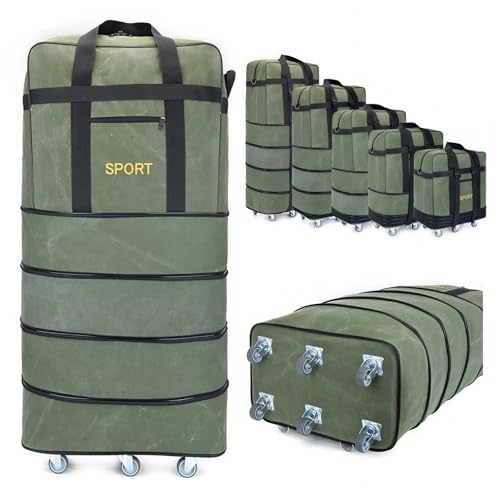 Expandable Extra Large Travel Oxford Duffel Bag with Wheels - color: Green Canvas, size: XL - 6 wheels