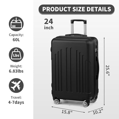 Karl home 24in Checked Luggage, Medium Suitcase with Wheels, Black - color: Black, size: 24 Inch