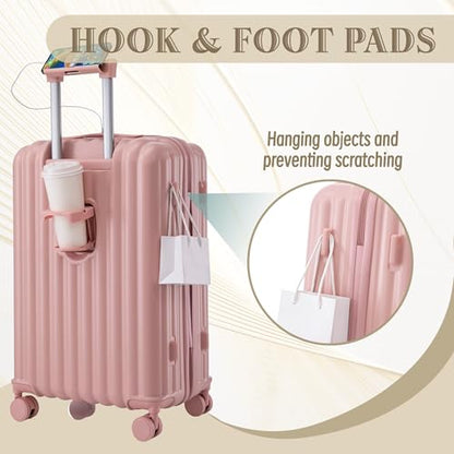 3 Luggage Sets, Hardshell Suitcase Spinner Wheels with Combination Lock - color: Vertical stripes pink, size: 20/24/28 Inch