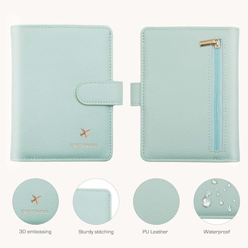 Cnycmy Passport Holder for Travel,Passport Cover Case with RFID - color: Leatherate-Aqua Green