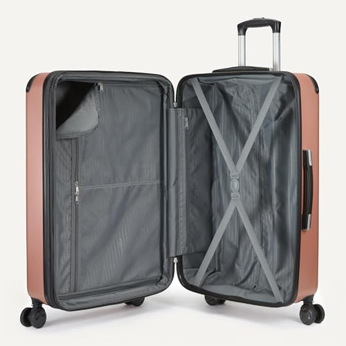 Amazon Basics 4-Piece Luggage Set, Hardside Spinner Suitcases with Multidirectional Wheels (22" Carry-On and 28" Checked), Plus 15-inch Tote Bag and 10-inch Compact Travel Bag, Rose Gold - color: Rose Gold, size: 4-Piece Luggage Set
