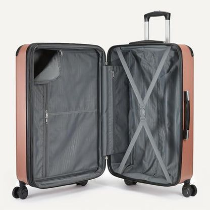 Amazon Basics 4-Piece Luggage Set, Hardside Spinner Suitcases with Multidirectional Wheels (22" Carry-On and 28" Checked), Plus 15-inch Tote Bag and 10-inch Compact Travel Bag, Rose Gold - color: Rose Gold, size: 4-Piece Luggage Set