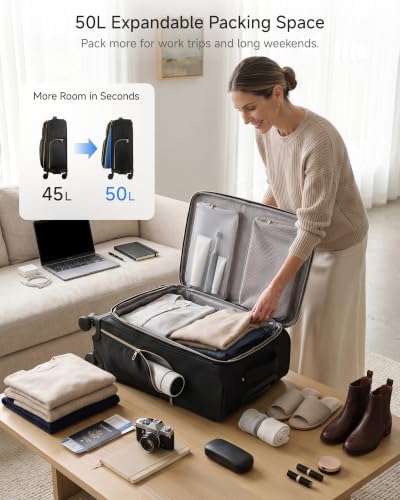 LUGGEX Expandable Softside Carry On Suitcase, Black, 21" - color: Black, size: Carry-on 21 inch