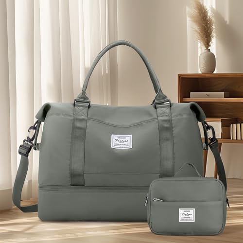 Travel Duffel Bag with Shoes Compartment,Weekender Bags for Women Travel - color: Olive Green, size: Extra Large