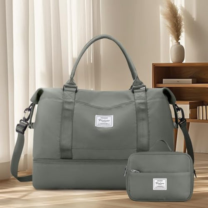 Travel Duffel Bag with Shoes Compartment,Weekender Bags for Women Travel - color: Olive Green, size: Extra Large
