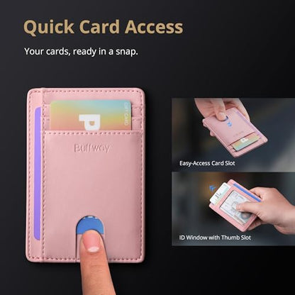 Buffway Slim Minimalist Front Pocket RFID Blocking Leather Wallets for Men and Women - Alaska Pink - color: Alaska Pink