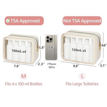 PACKISM Clear Makeup Bag Foldable - TSA Approved Toiletry Bag for Travel - color: 2 Pack Beige, size: Hybrid Traveler (1 Large & 1 Medium - Soft)