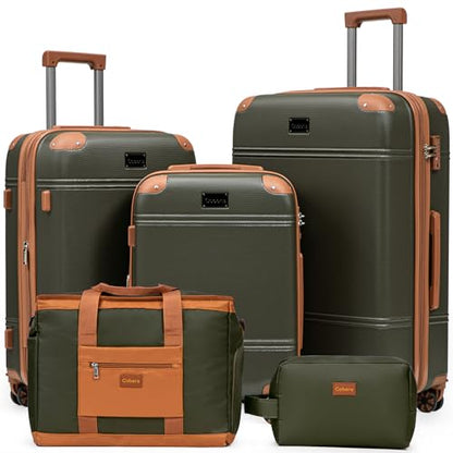 Cobens Luggage Sets 5 Piece, Expandable Suitcases, 20/24/28inch, Olive - color: Olive