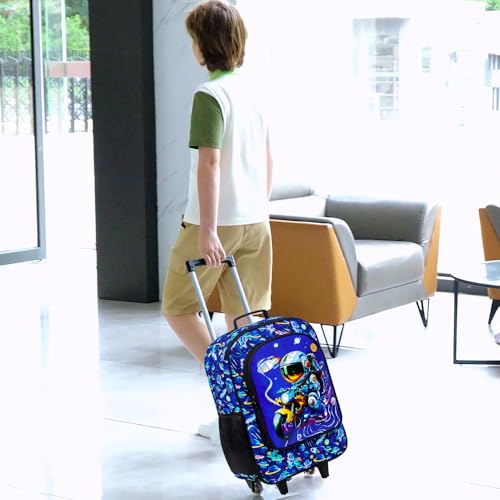 Boys Suitcase, 18" Kids Carry on Luggage With Wheels, Space Suitcases for Toddler Children(Black) - color: Astronaut Blue