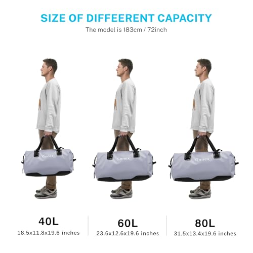 Gonex Waterproof Duffel Bag, 40L/60L/80L Roll-Top Travel Kayaking Dry Bag - color: Gray, size: 60L