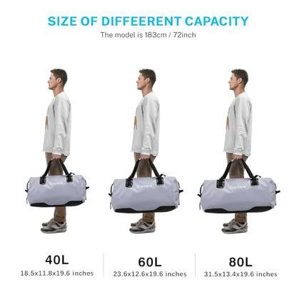 Gonex Waterproof Duffel Bag, 40L/60L/80L Roll-Top Travel Kayaking Dry Bag - color: Gray, size: 60L