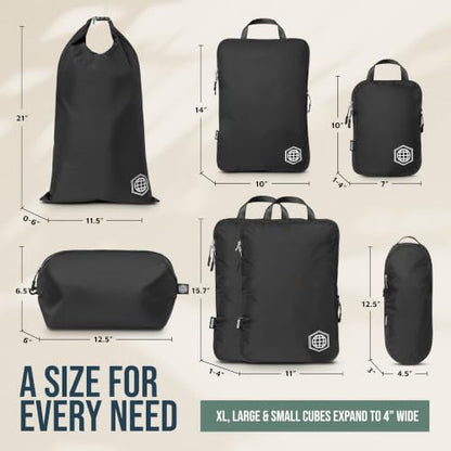 TRIPPED Travel Gear 여행용 대형 압축 패킹 큐브 7피스 세트 - color: 블랙.