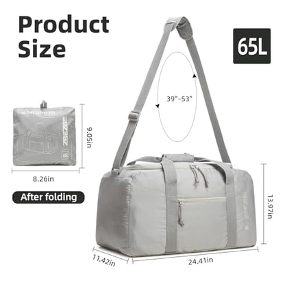 Foldable Travel Duffel Bag 65L, Large Capacity Bag for Trips - color: Light Gray, size: 65L
