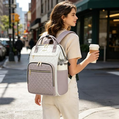 EMPSIGN 17 Inch Laptop Backpack for Women, Beige-Dusty Pink - color: Beige/Dusty Pink