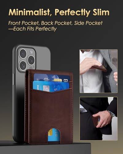 QLD Wallet for Men - RFID Blocking [Functional & Practical] Bifold Slim Minimalist Credit Card Holder Pop Up Metal Case with Cash Slot, Front Pocket with ID Window, Gift Boxed - color: Cognac