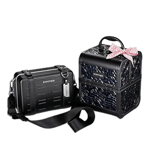 BYOOTIQUE Aluminum Hard Shell Purse with Strap Cosmetic Makeup Case Travel - color: Black With Travel Case