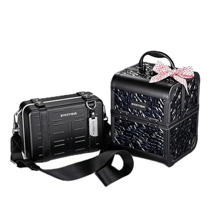 BYOOTIQUE Aluminum Hard Shell Purse with Strap Cosmetic Makeup Case Travel - color: Black With Travel Case