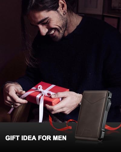 Wallet for Men RFID Wallet with 2 ID Windows & Money Clip, Slim Card Holder - color: Coffee