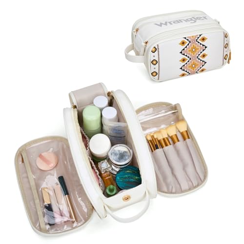 Wrangler Large Makeup Bag Travel Toiletry Bag Portable Cosmetic Bag - color: Aztec-Tan