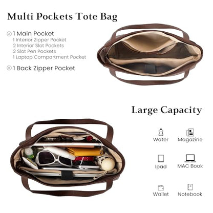 befen Genuine Leather Tote Bag for Women Work Travel Leather Purse Handbags - color: Coffee