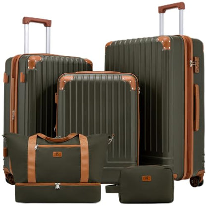 KUNEL Luggage Sets 5 Piece, Hardshell Expandable Suitcase, 20/24/28inch - color: Olive