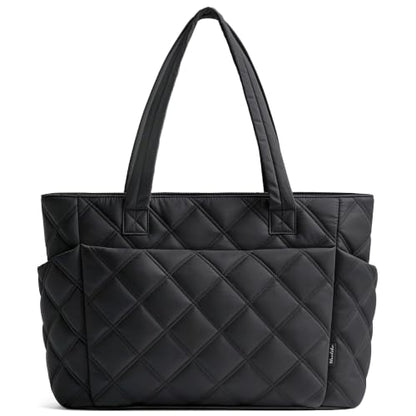 Uselike Tote Bag for Women, Lightweight Puffer Tote Work Bags with Compartments for Travel, Quilted Shoulder Bag with Zipper - color: Black