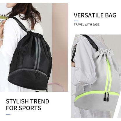JELUTAR Drawstring Backpack Gym Bag with Shoes Compartment, Grey - color: Grey, size: Large