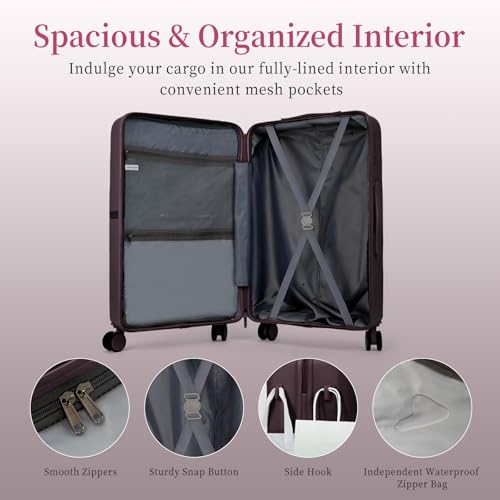 Luggage 4 Piece Set Suitcase with TSA, Airline-Approved Hard Shell Expandable Double Spinner Rolling Wheels Suitcases for Lightweight Travel (Dark Purple, 28in26in20in13in) - color: Dark Purple