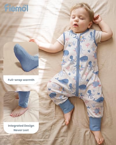 Toddler Sleep Sack with Feet 2-3T 0.5 Tog Sleep Sack with Legs - color: Blue Whale, size: 2-3T