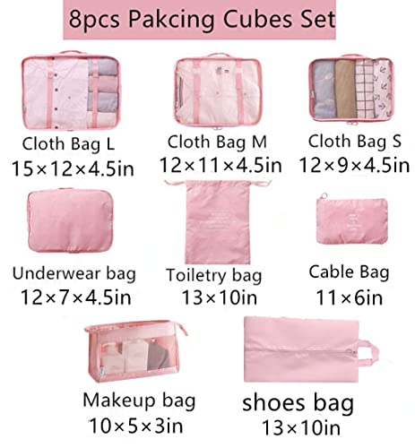 Luggage Packing Organizers Packing Cubes Set for Travel - color: pink 8pc