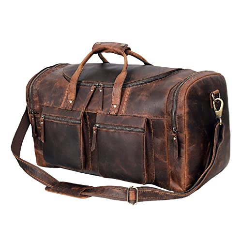 32" Vintage Duffel Classic Style with Modern Outlook Retro Thick Full Grain Cowhide Handmade Airplane Under seat Carry On Bags Leather Gym Overnight Luggage Bag - size: 32 inch