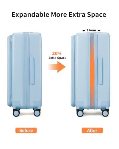 24 Inch Checked Luggage Expandable Top Opening Trunk Luggage with Spinner Wheels, Lightwight Hardside Travel Suitcase for Women Men, Glacier Blue - color: Glacier Blue, size: 24 inch Checked-Medium