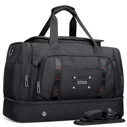 WITZMAN Travel Duffle Bag for Men 55L Nylon Weekender with Shoe Compartment - color: Black