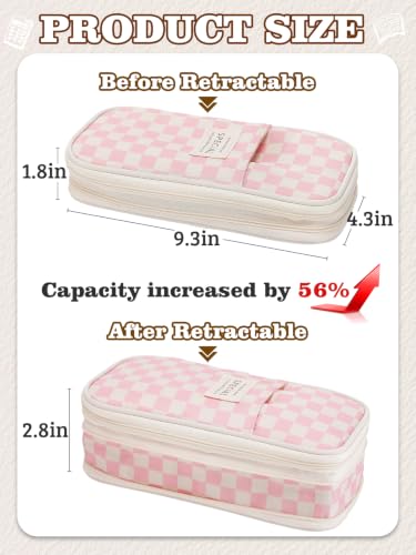 Bigmeta Gingham Expandable Pencil Case for Teens Girls - Pink - color: Pink