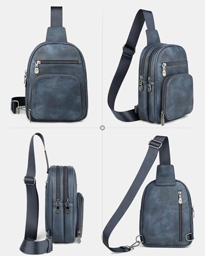 FADEON Sling Bags for Women Crossbody Bag, Designer PU Leather Sling Purse - color: Dark Blue Retro Style, size: Small